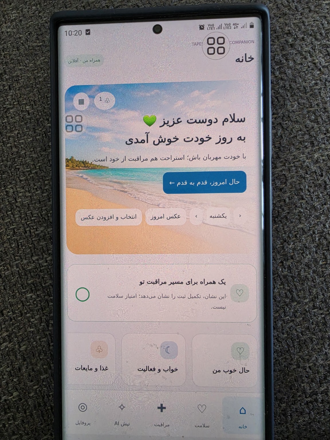 نمای صفحهٔ خانهٔ تپش همراه