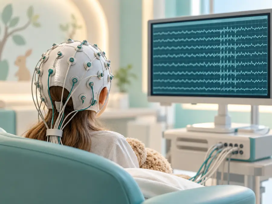 نمای آموزشی سه‌بعدیِ نوار مغز کودک (EEG)